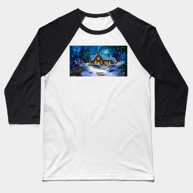 Snowy Evening Baseball T-Shirt by aastankovic